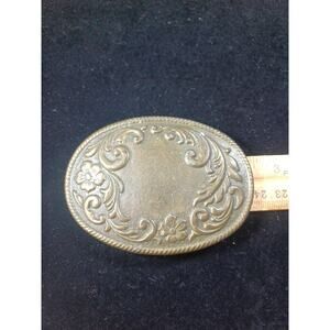 Vintage Swirl Etched Flower Pattern Brass Buckle Womens Western